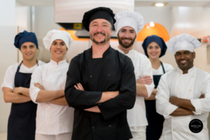 Happy employees in the kitchen
